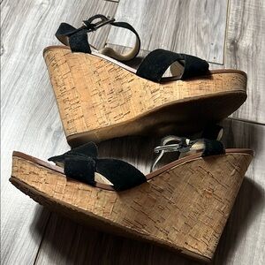 Michael Kors Black and Tan leather upper Wedge Sandals with Cork Heel